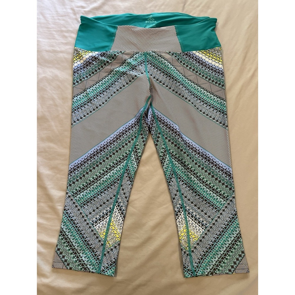 Prana Cropped Leggings Large Emerald‎ Riviera Pattern Athletic Sport